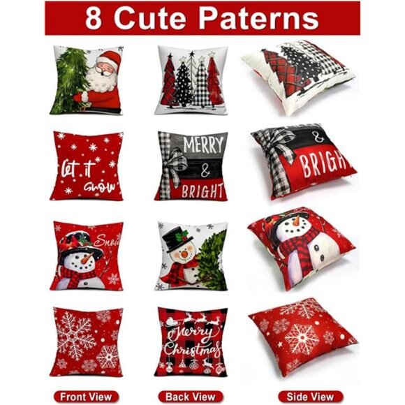Christmas Decorations Set of 4Double-Sided Print Christmas Pillow Covers 18"x18" - Picture 3 of 7